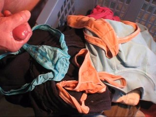 cumshot into panty in laundry